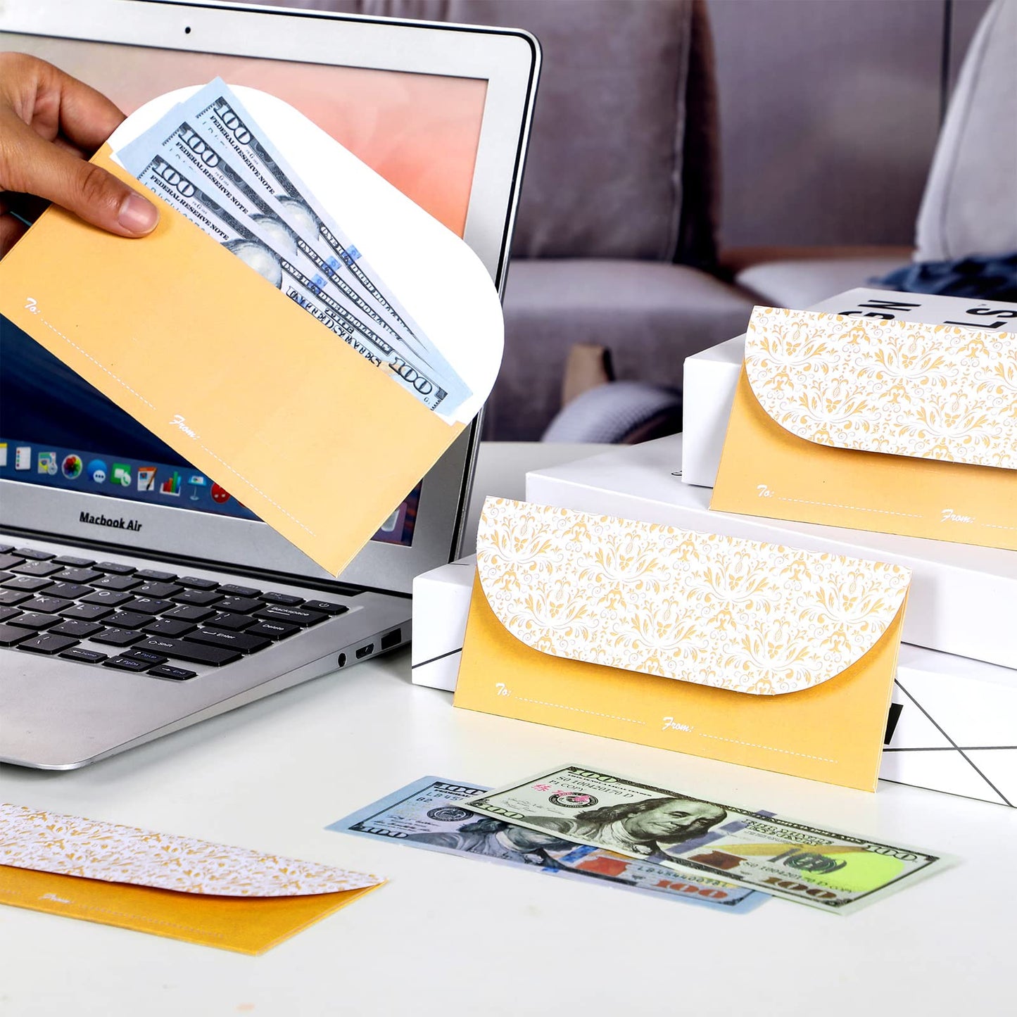 200 Pack Money Envelopes for Cash Gifts, Paper Greetings Money Holder Gift Envelope for Cash Gold Money Envelopes for Budgeting and Saving, Graduation, Birthday Supplies, 6.7 x 3 Inch