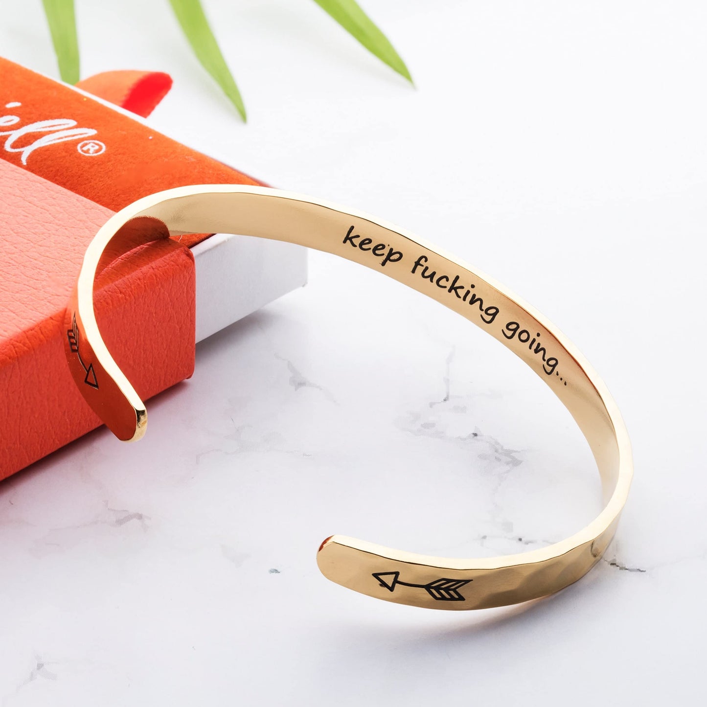 Carviell Inspirational Gold Bracelets for Women, Miscarriage Gifts for Mothers, Womens Bracelet, Personalized Motivational Gifts Jewelry, Engraved Hammered Cuff Keep Going