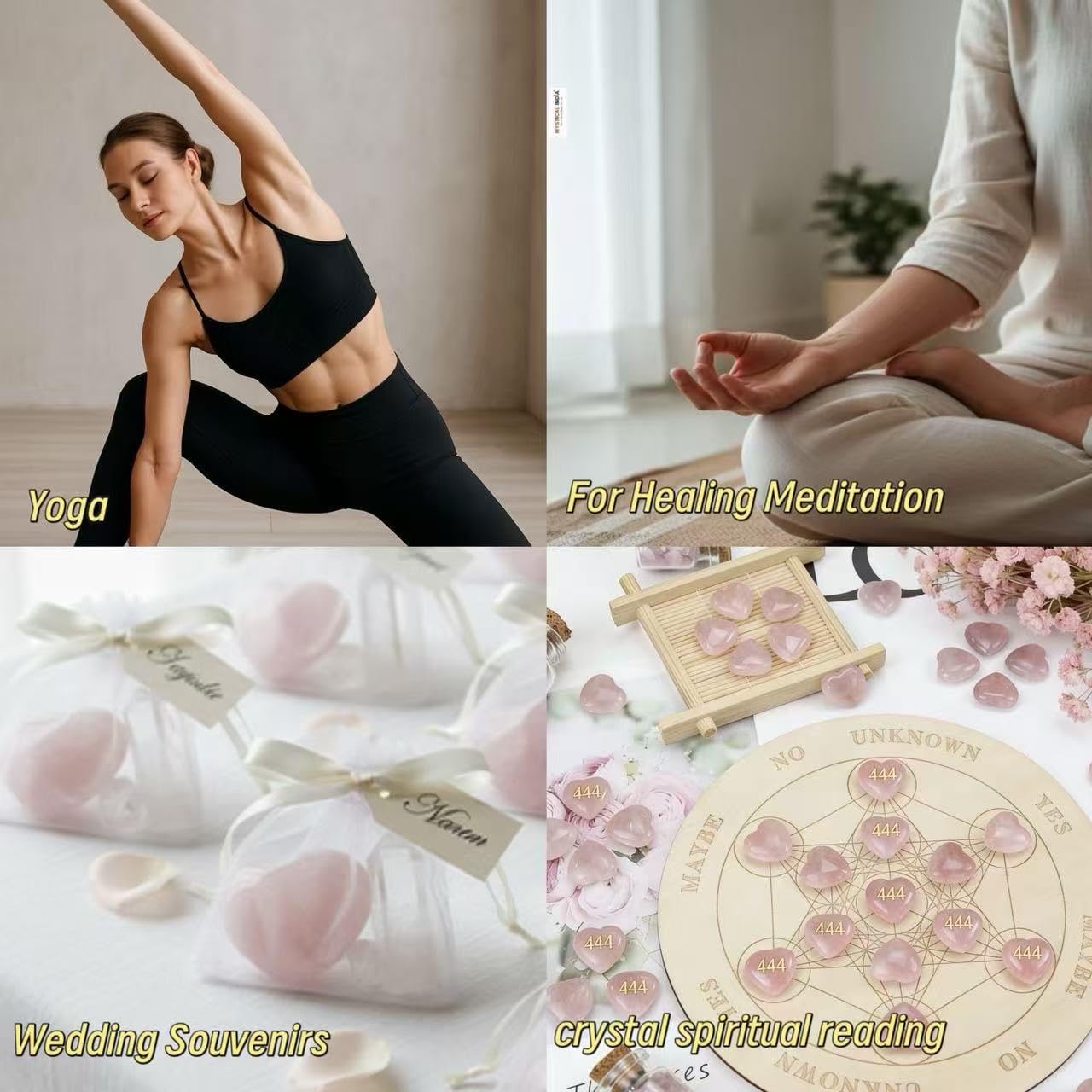 444 Angel Number Rose Quartz Heart Worry Stone - Spiritual Love Crystal Healing Pocket Rock for Women, Polished Heart Shaped Reiki Stone (Engraved 444)