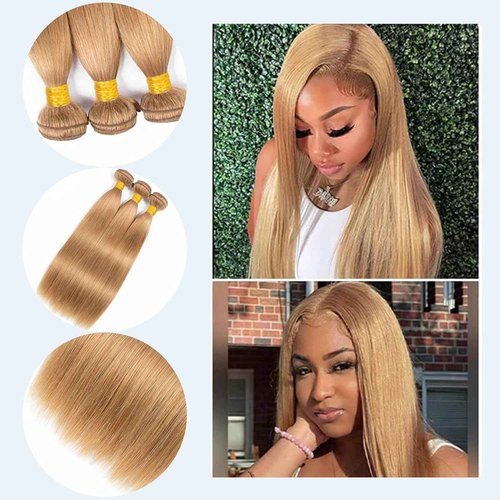 Habiliana Bundles Human Hair 24 26 28 Inch Straight Brown 27 Human Hair Bundles 11A Unprocessed Brazilian Virgin Quick Weave Hair Extensions for Black Women