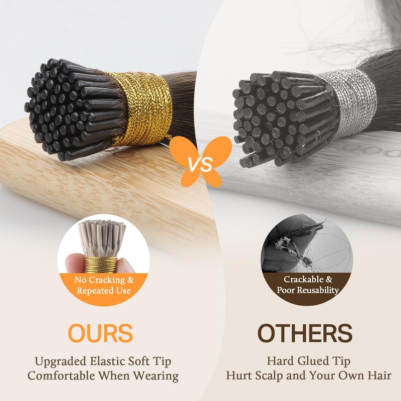 DOORES I Tip Hair Extensions Real Human Hair, Balayage Dark Brown to Chestnut Brown 18 Inch 50g/50s,I Tips Invisible I Tips Extensions Cold Fusion