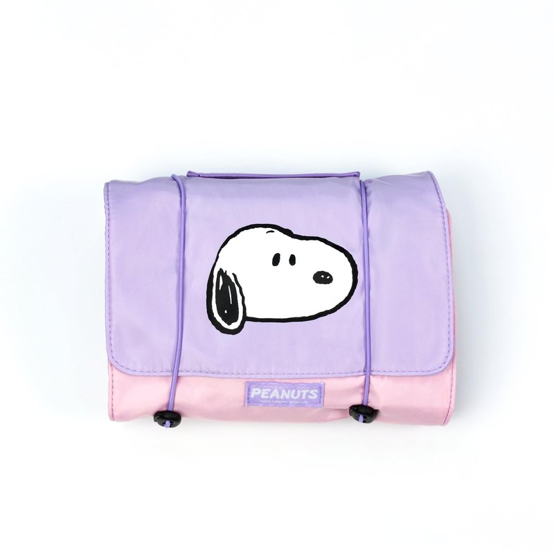 MINISO Snoopy Colorful Life Collection Foldable Makeup Bag Cosmetic Bag Waterproof Large Roll-Up Portable Travel Organizer For Women Girls (Purple)