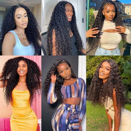 Quqzron Water Wave Human Hair Bundle with Closure(16 18 20 +14, Free Part) Wet and Wavy Bundles with 4x4 Lace Closure Hair Extensions Natural Color