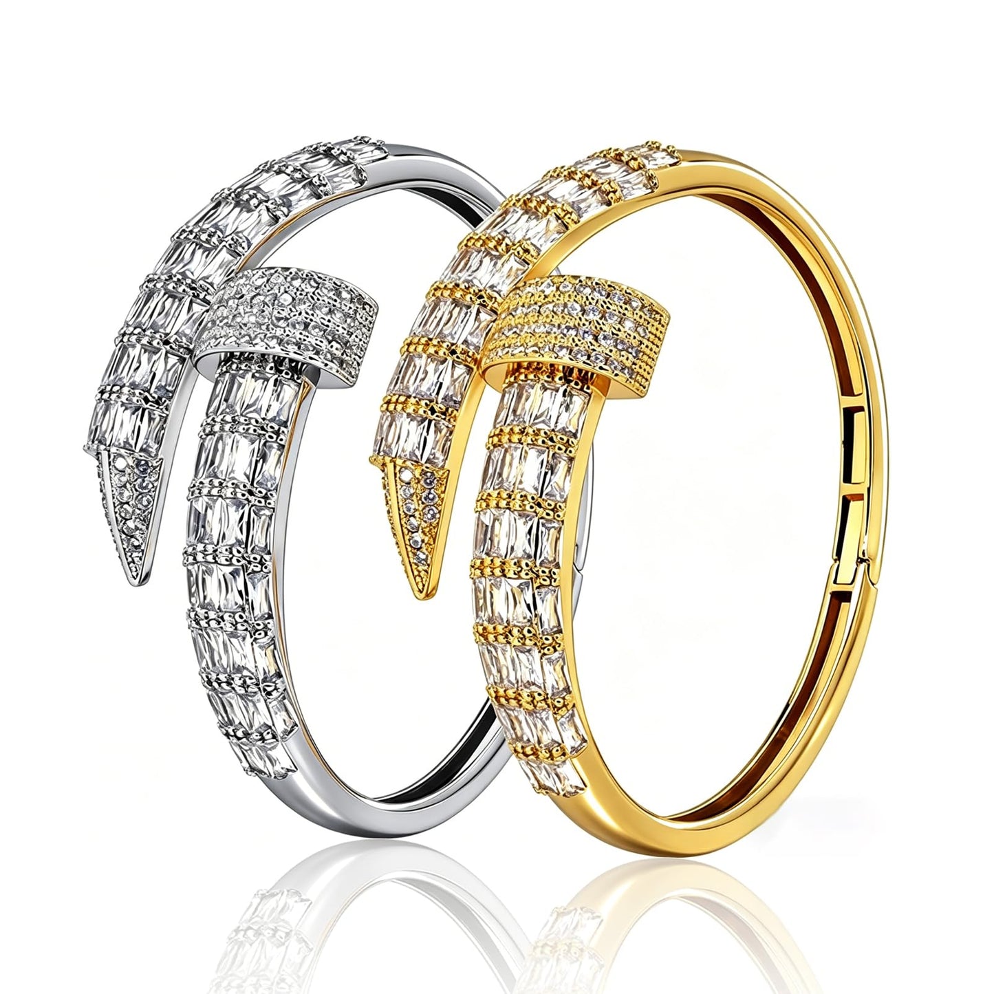 FIVESWEET 2-Pack 18K Gold Plated Gold & Silver Rivet Design Bangle Bracelets for Women, Zinc Alloy with 3A Cubic Zirconia, Full Paved Sparkling Zircon, Luxury & Personalized Jewelry, Perfect for Weddings, Parties, Daily Wear, Ideal Gifts for Valentine's D