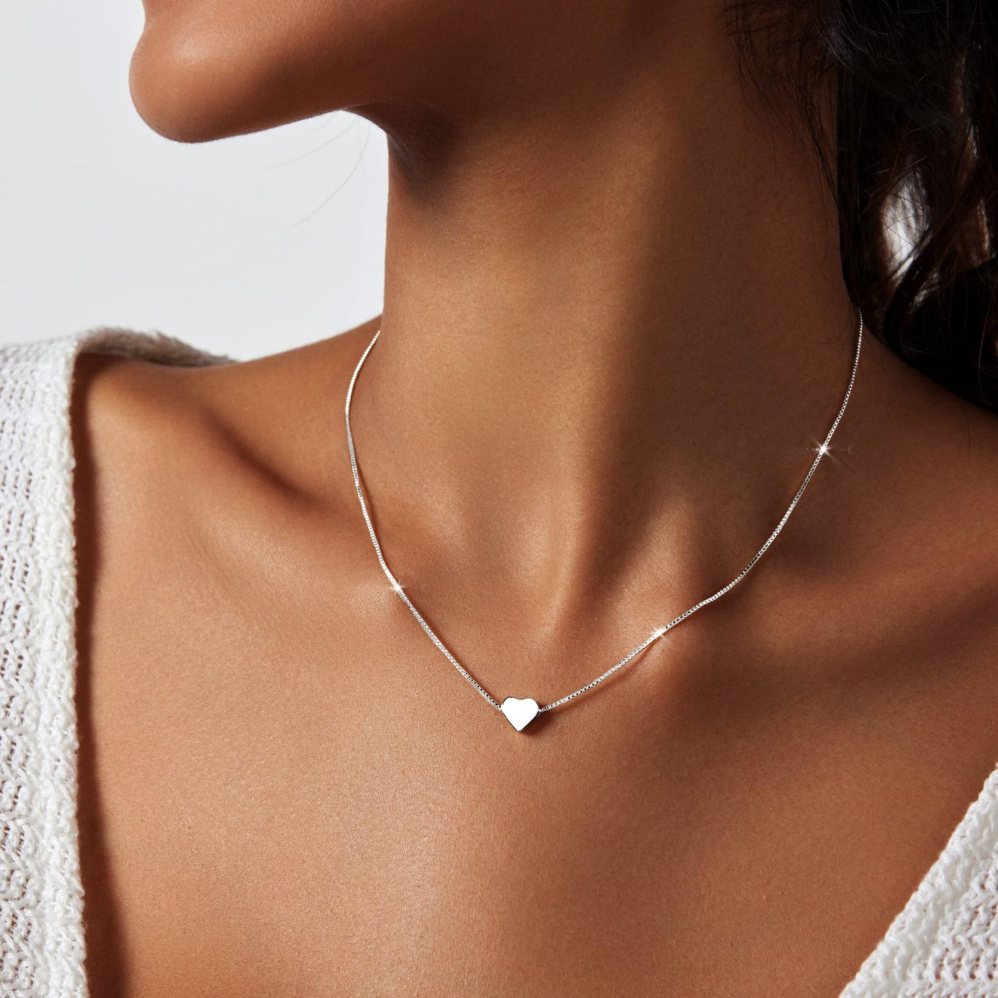 Zeffy Silver Necklace - Silver Heart Necklace for Women Tiny Cute Heart Choker Simple Dainty Silver Jewelry for Women Trendy Gifts