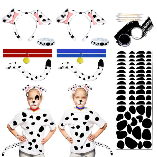 Ahuimeius 2 Set Dalmatian Dog costume Ear Headband, Bow Tie, Tail set, Silicone bracelet,Collar and 144 Pieces Black Adhesive Felt for Halloween DIY Projects Costume