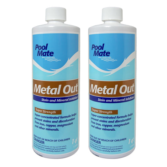 Pool Mate 1-Quart 2-Pack Concentrated Metal Out Stain and Mineral Inhibitor, Pool Metal Remover, Stain Remover, Made in USA