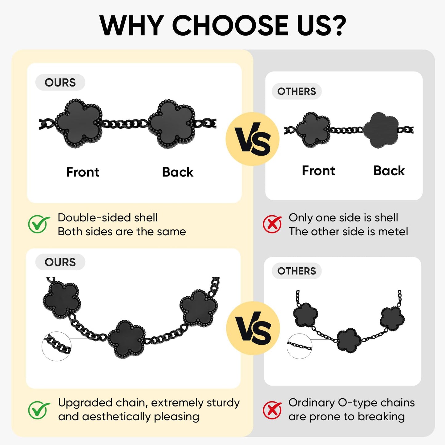 VNOX 2 PCS Floral Bracelets for Men Women -Womens Mens Stainless Steel Silver Cuban Chain Link Bracelet Lucky Charm Four Clover Flower Bracelets Trendy Jewelry Gifts, S01