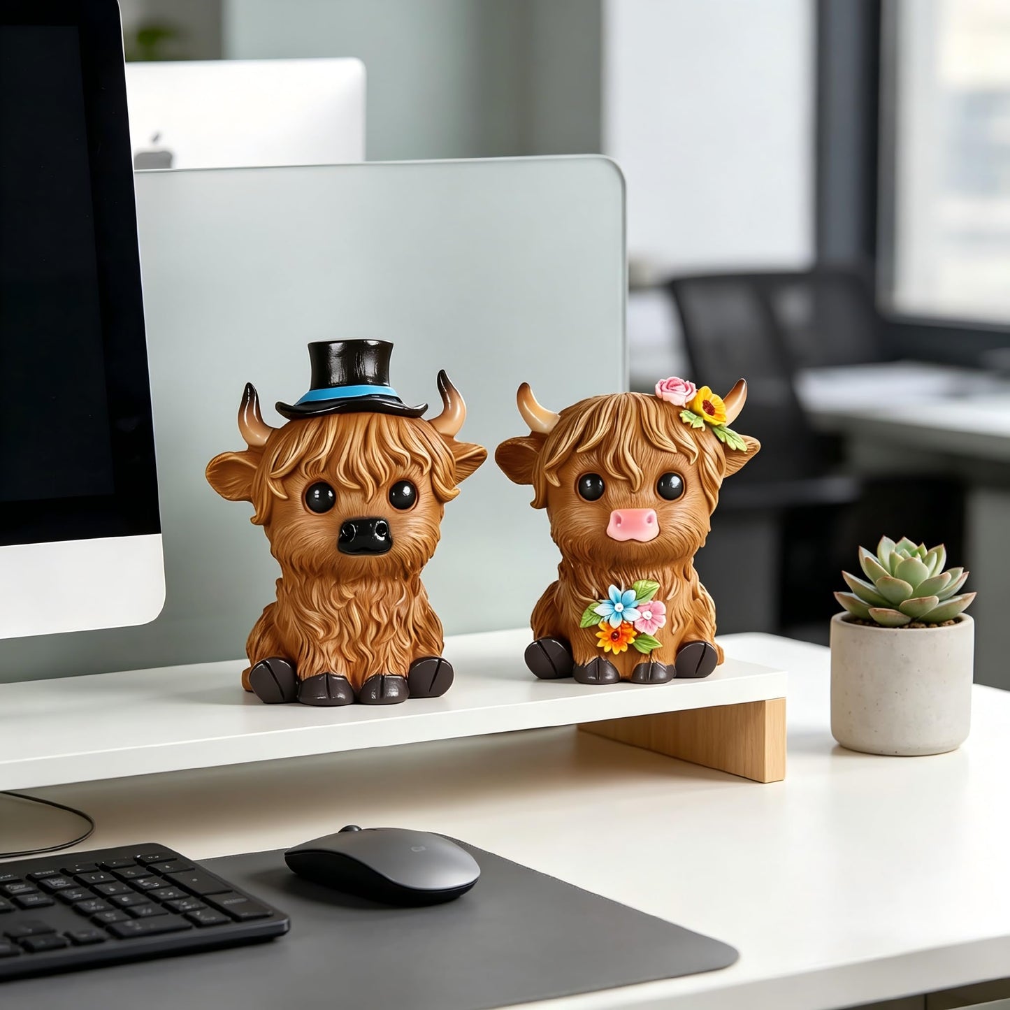 nawaza Highland Cow Statue Resin 2 pcs Birthday Gifts for Women,Mom,Highland Cow Gifts Beautifully Crafted Home Office Farmhouse Kitchen Decorations Figurine
