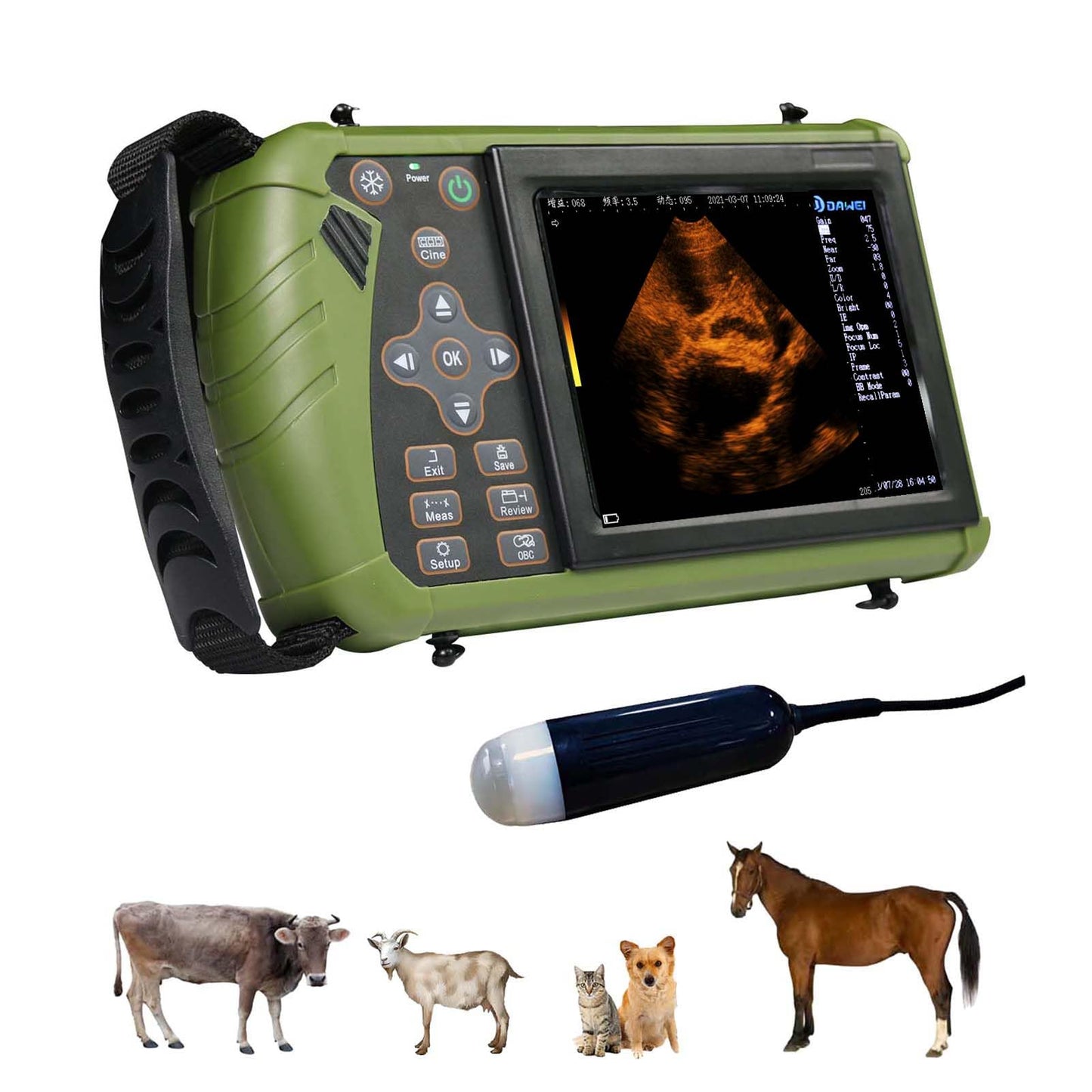 DAWEI Veterinary Ultrasound Machine for Pregnancy Portable Vet Handheld Scanner B-Ultra Sound Lightweight Ultrasound with 3.5Mhz Waterproof Probe for Pig,Sheep,Dog use
