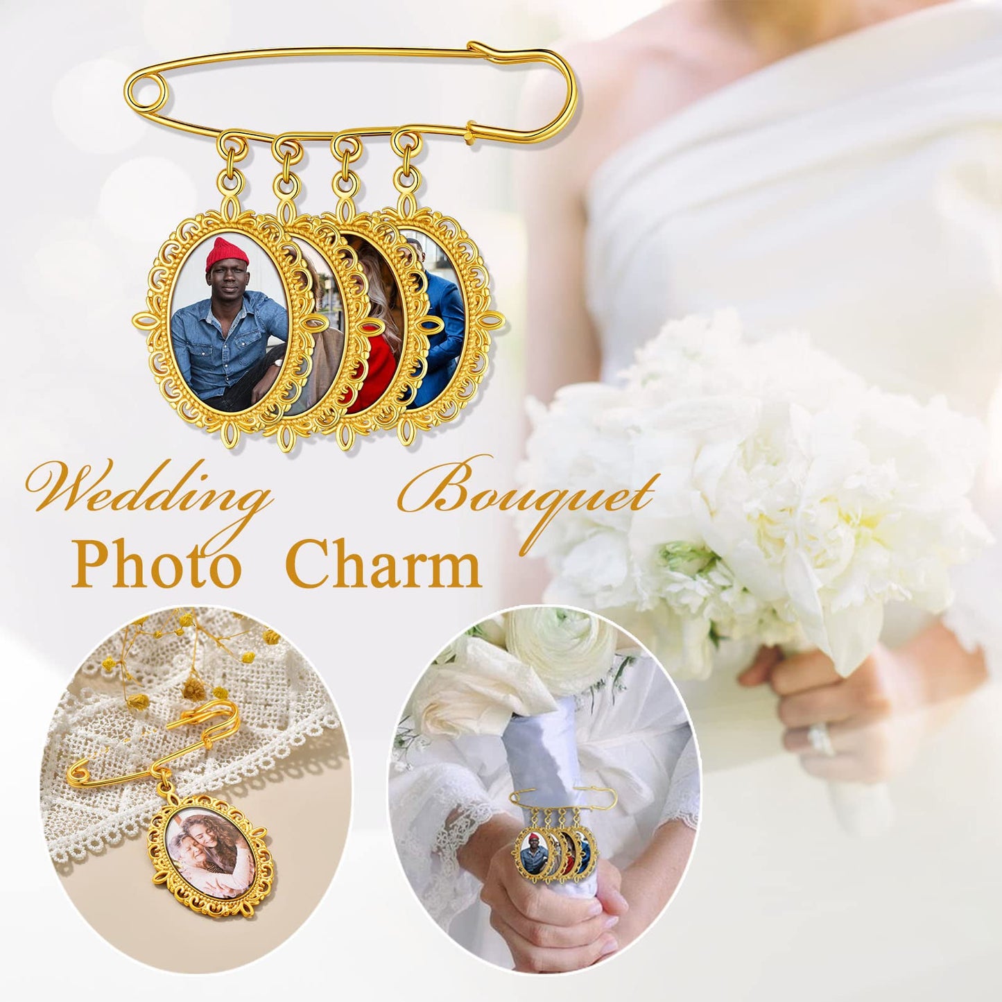 Custom4U Bouquet Brooches for Bridal Bouquets Oval Shaped Memorial Photo Charms Wedding Funeral Boutonniere Jewelry