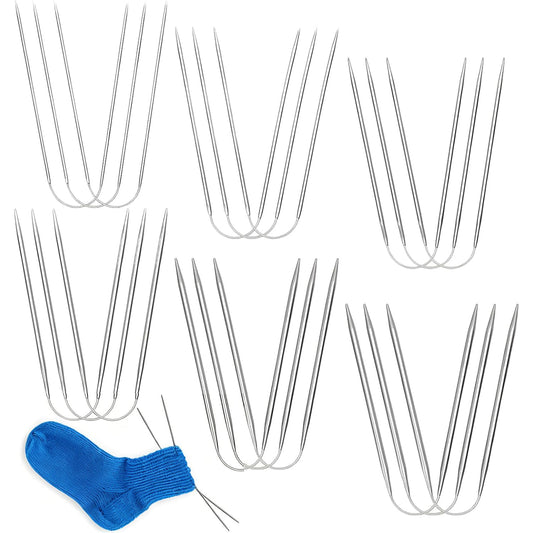18 Pcs Stainless Steel Circular Knitting Needles Set, Crazy Trio Sock Knitting Needles for Hats & Gloves, Sizes 2–4.5 mm, Complete Crochet & Knitting Set for Beginners