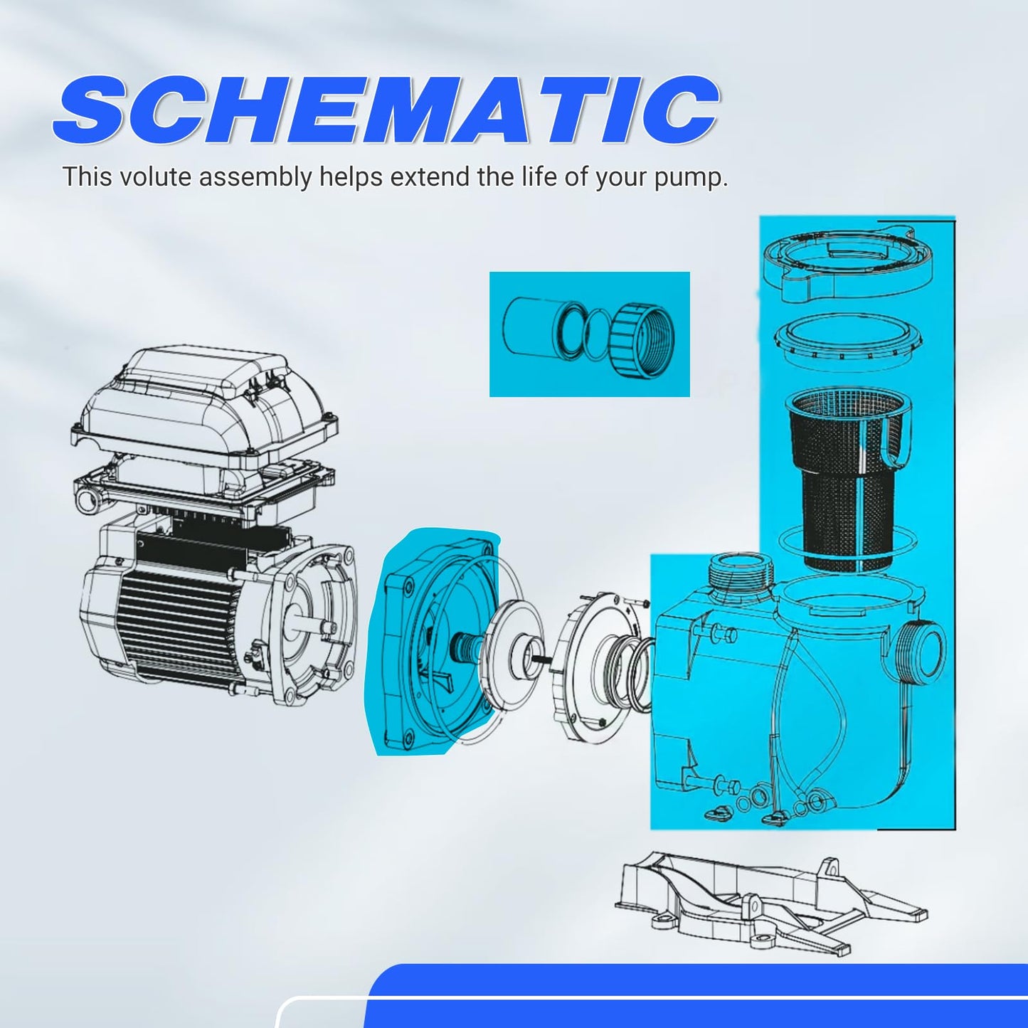 loosoo 353010 Volute Assembly w/Housing & Lid & Locking Ring & Basket & Unions & Seal Plate Compatible with Pentair Superflo Pool Pump, for Pool and Spa Inground Pump, Almond