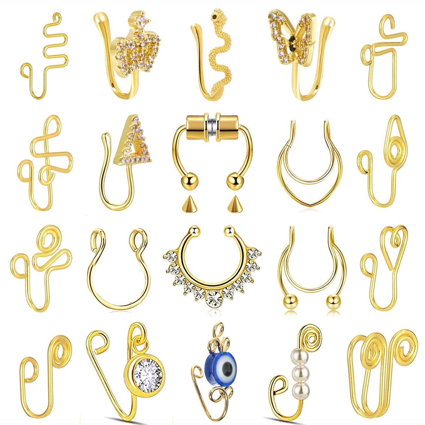 VitaCool Multi-Style Fake Nose Rings for Women Non Piercing Faux Nose Cuffs for Non Pierced Septum Magnetic Nose Rings Piercing Jewelry for Men