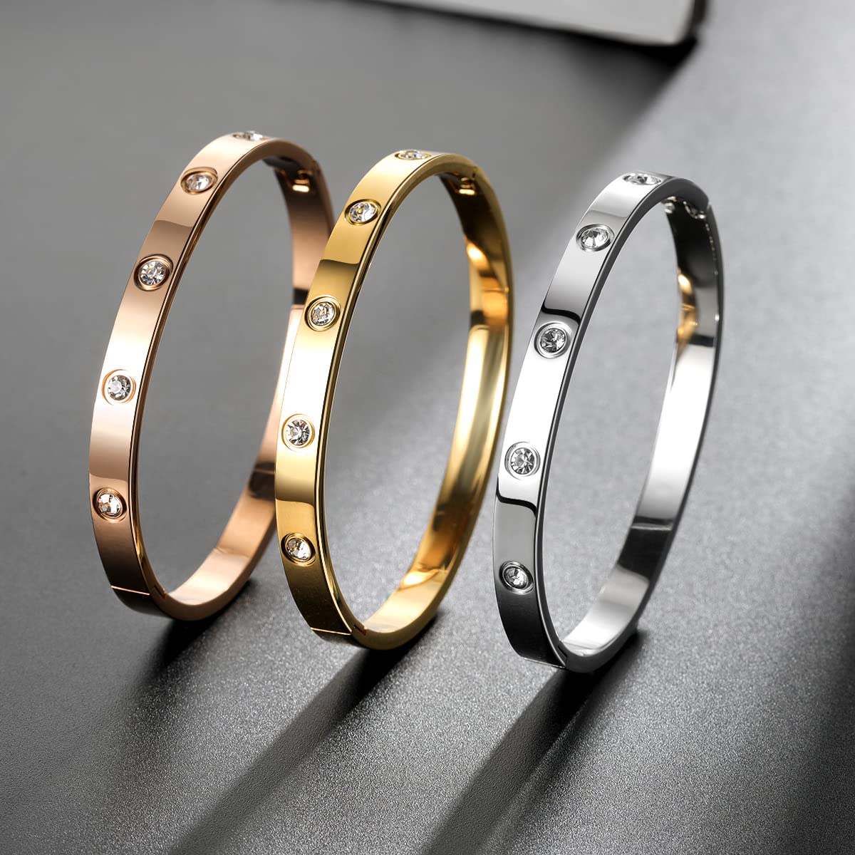RIMRIVA Rose Gold-plated Bracelets for Women Trendy Stack Love Bangle Friendship Stainless Steel Jewelry Birthday Anniversary Wedding Gifts Her Mom Friends Girlfriend Lady Stocking Stuffers