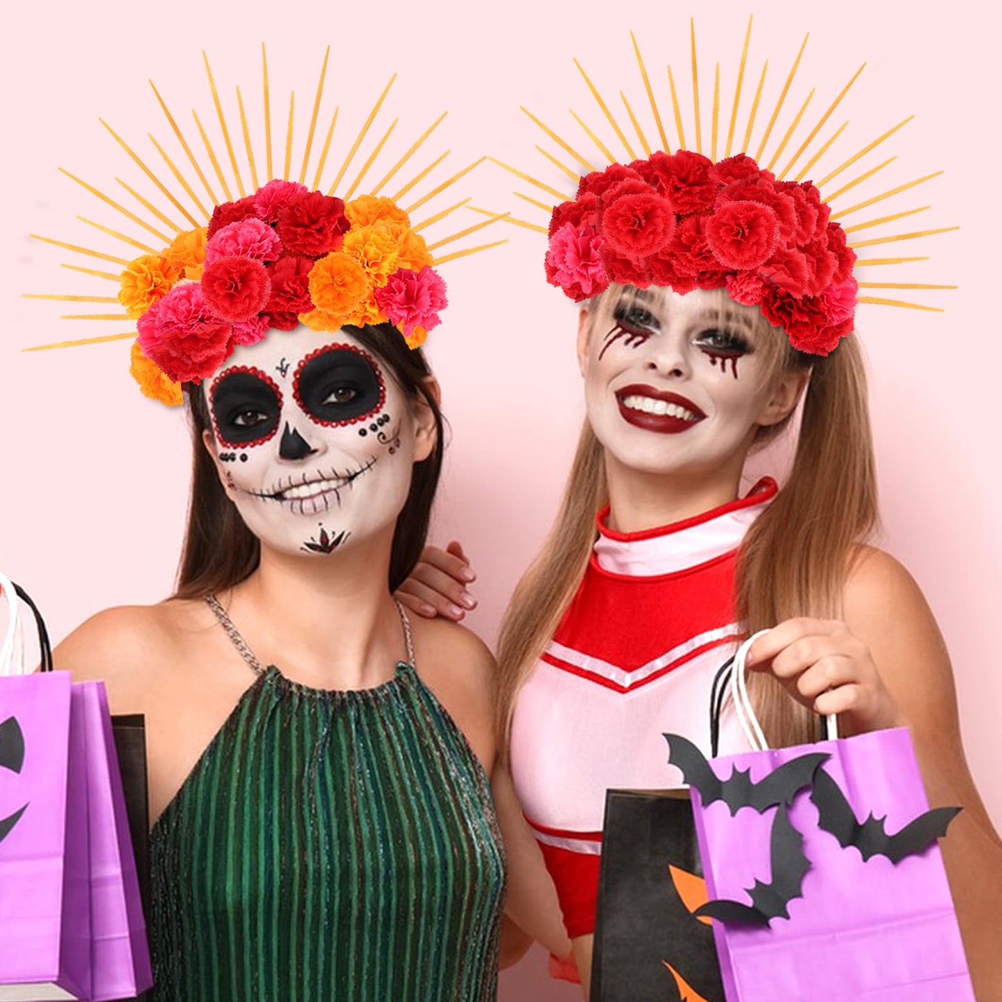 HFYZZ 290 Pcs Day of the Dead Floral Headpiece DIY Mexican Flower Halo Crown Headband for Women Halloween Cosplay Hair Accessories