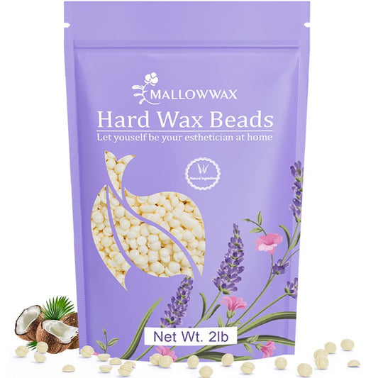 Mallowwax Hard Wax Beads, 2LB Coconut Cream Wax for Sensitive Skin, Gentle Hair Removal for Face, Bikini, Legs & Brazilian, No Strips Needed & Easy to Use at Home
