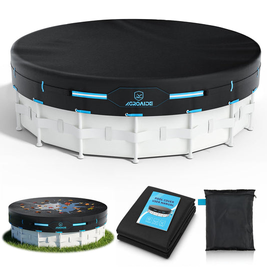 AGROAIDE 8ft Round Pool Cover, Stock Tank Pool Cover with Metal Buckle Straps, 420D Oxford Fabric for All Season Use - Tear Resistant, UV & Dust Proof
