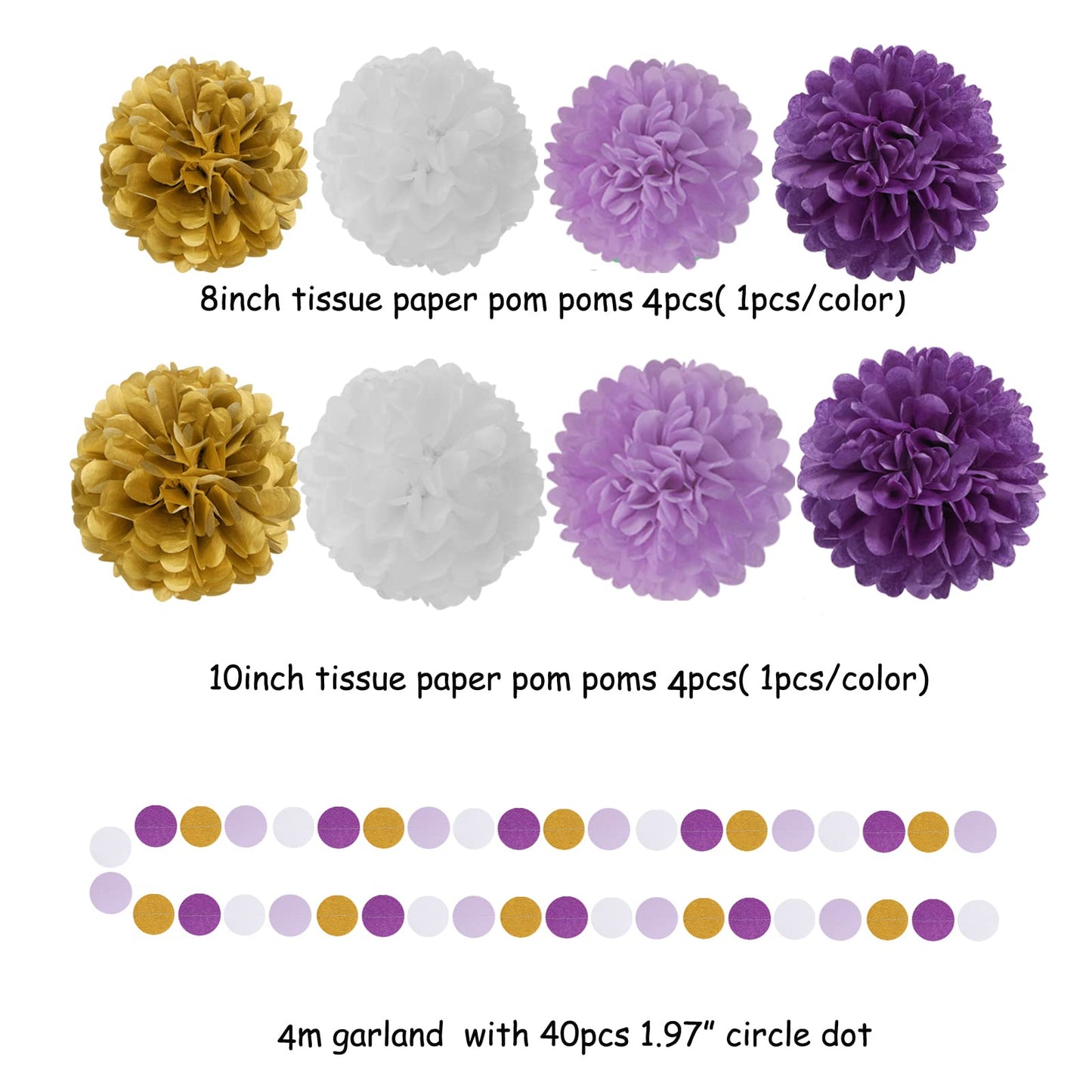 Purple Gold Graduation Decorations - 30pcs Kits Lavender White Paper Flowers,Banner Flags,Tassel Streamer Garland Engagement Girl Baby Bridal Shower Party Decoration Lasting Surprise