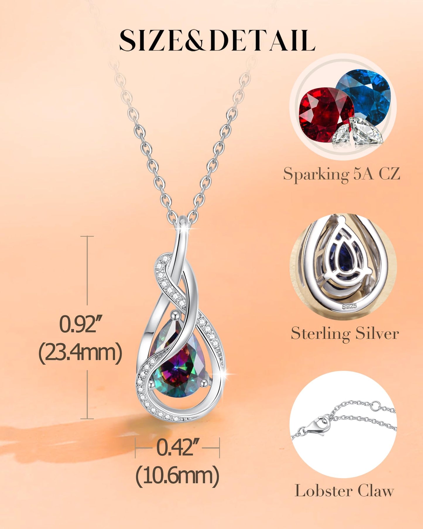 FANCIME Alexandrite Necklace June Birthstone Sterling Silver Infinity Knot Pendant Necklace Gemstone Fine Jewelry Birthday Graduation Mothers Day Gifts for Women Mom