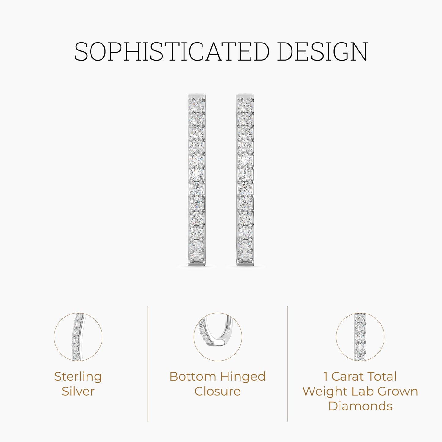 Gilded Lab-Grown Diamond Prong Series Hoop Earrings, 1 Cttw | SI1 F Color, Sterling Silver | Elegant & Ethical Jewelry for Women, Gift Box Included | For Anniversaries, Gifting and Special Occasions
