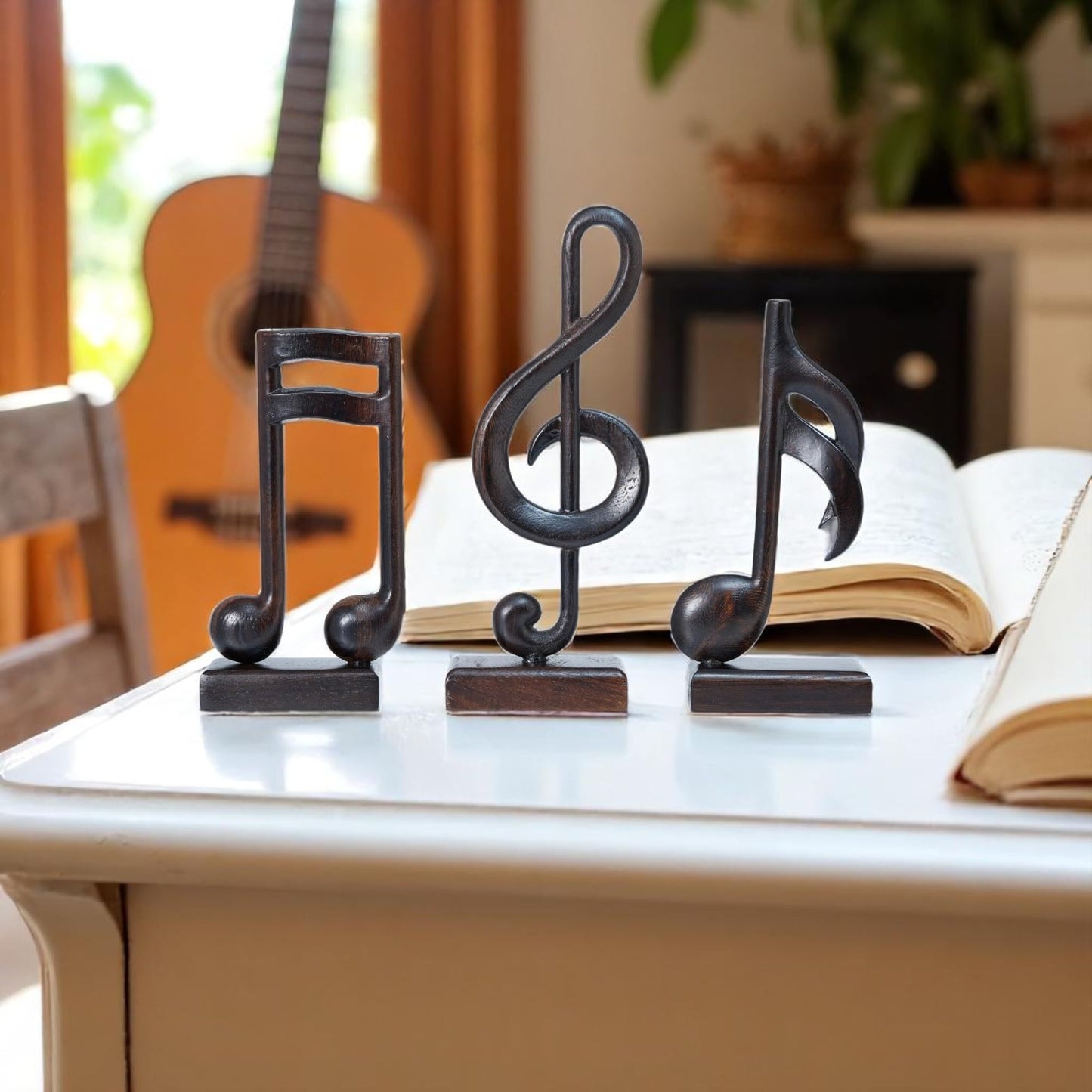 Handicraftviet Wooden Music Note Sculpture and Music Lovers, Handmade Music Symbols Gifts for Office Bookshelf Room Decor, Music Teacher Gifts, Music Graduation Gifts (Music Note Set 3, Black)