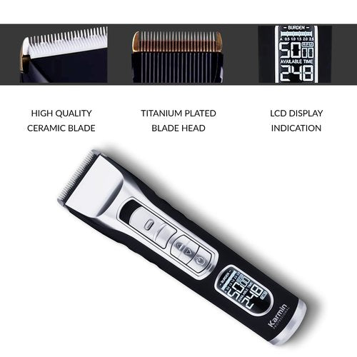 KARMIN T70 Professional Cordless Hair Clippers for Men, Beard Trimmer, Mustache, Haircut Tool, Ceramic Titanium Blades, Long Life Battery Operated, Rechargeable, Personal Grooming Barber Supplies