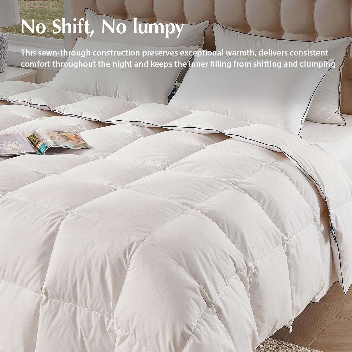 Pacific Coast Goose Feather Down Comforters King Size, 100% Cotton Extra Fluffy White Duvet Insert, Soft, Breathable, All Season Hotel Luxury Bedding Comforters, 8 Corner & Center Loops (106"x90")