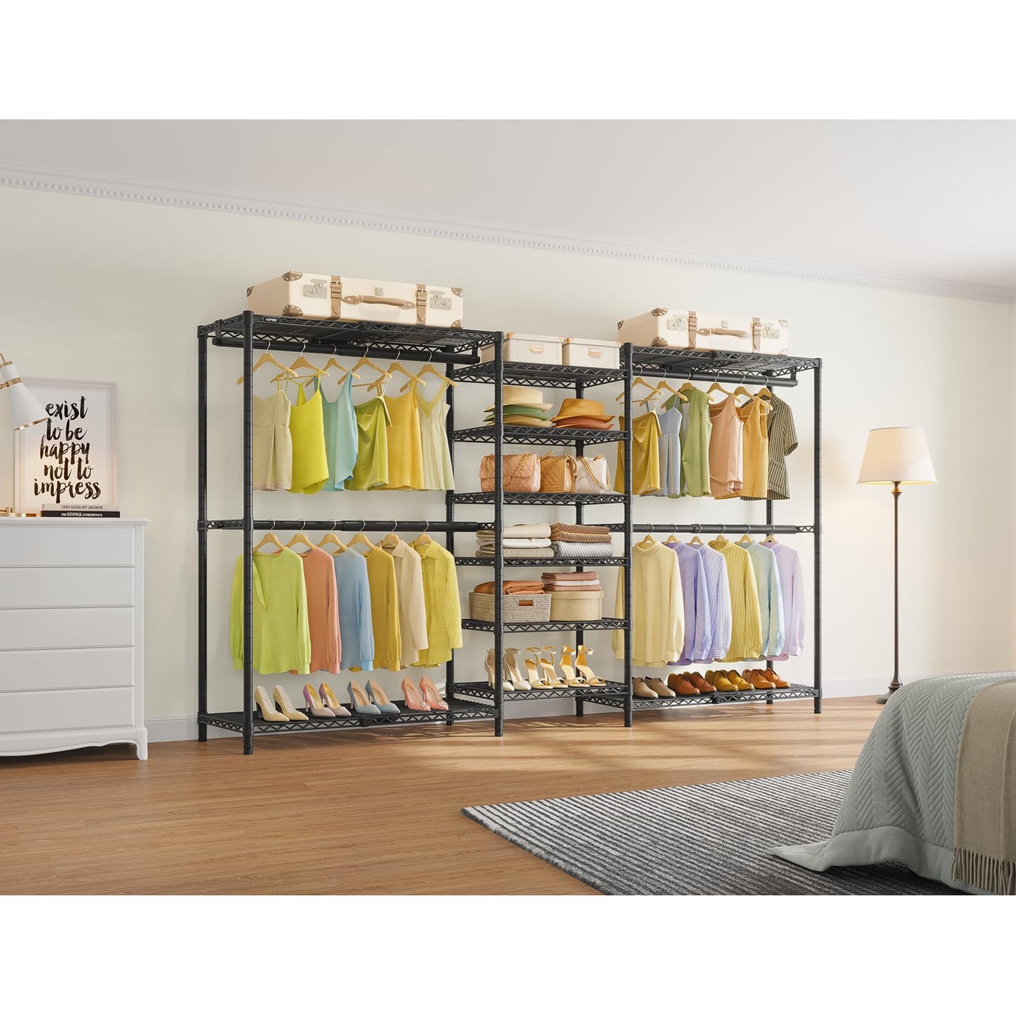 VIPEK X3 Plus Large Expandable Closet Rack Adjustable from 5'10" to 8'8" with Extendable Shelves and Hanger Rods, Freestanding Clothing Racks Modular Closet Systems Wardrobe, Max Load 1360LBS, Black