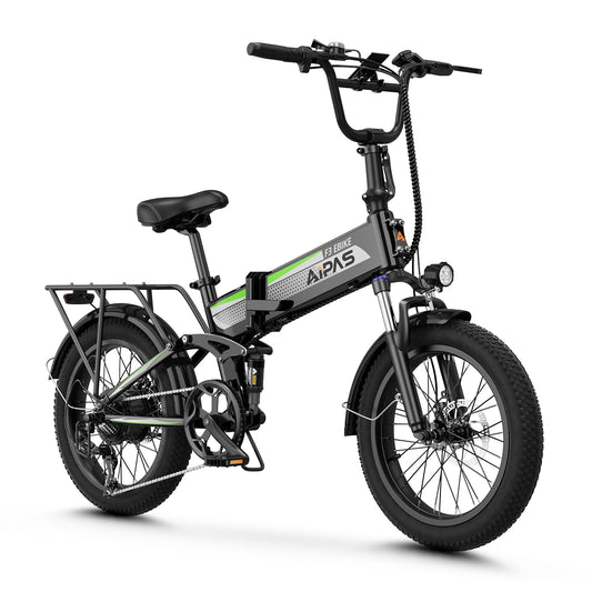 Aipas F3 Electric Bike for Adults with 1500W Motor Peak, 48V 12.8Ah Removable Battery Max 62 Miles 28MPH,20" x 3.0 Fat Tire Folding Electric Bike with 7-Speed and Full Suspension.