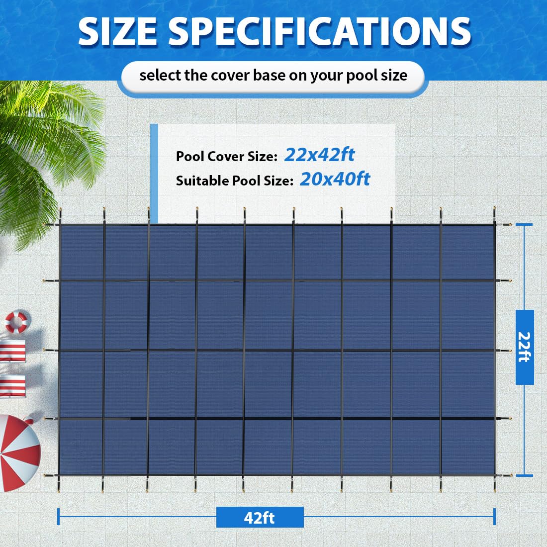 iCOVER Inground Pool Safety Cover, 20x40ft Rectangle Winter Safety Pool Cover for Inground Swimming Pools, Winter Pool Cover, Pool Covers for Inground Pools, Triple Stitched for High Strength, Blue