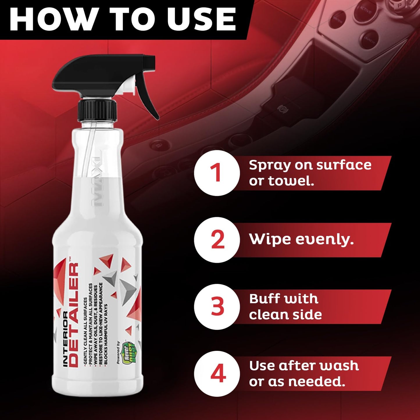 MAXL® Interior Car Cleaner Detailer Spray with NeverDust® Technology Formula (20oz, 6 Pack) - Repels Dust, Wipes Oil, Residue with Matte Finish for Leather, Dash, Trim & Screens - Safe on All Surfaces