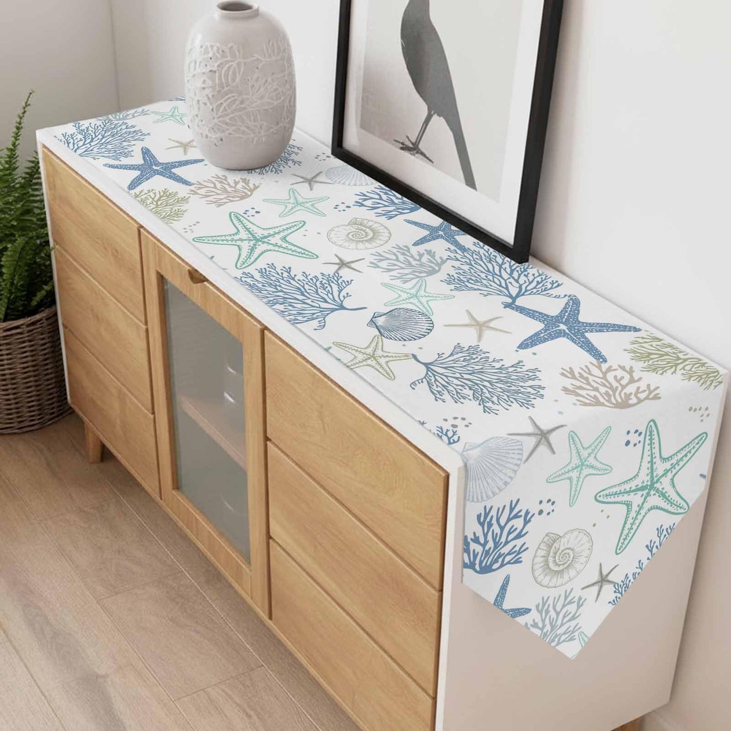 Beach Coastal Table Runner 36 Inches Long, Summer Nautical Dress Scarves, Ocean Starfish Coral Shell Kitchen Dining Table Decorations and Supplies Farmhouse Table Runners for Home Party Small 13"x36"