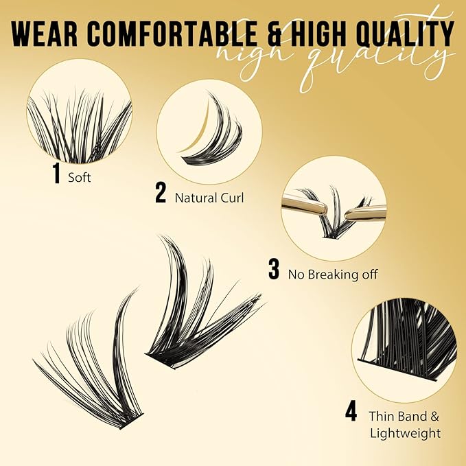 QUEWEL Lash Clusters 320Pcs Cluster Lashes 40D+50D D Curl Lash Clusters Mix12-18mm Individual Eyelashes Clusters Wispy DIY Eyelash Extension Thin Band Soft to Use at Home (40D+50D D Mix12-18)