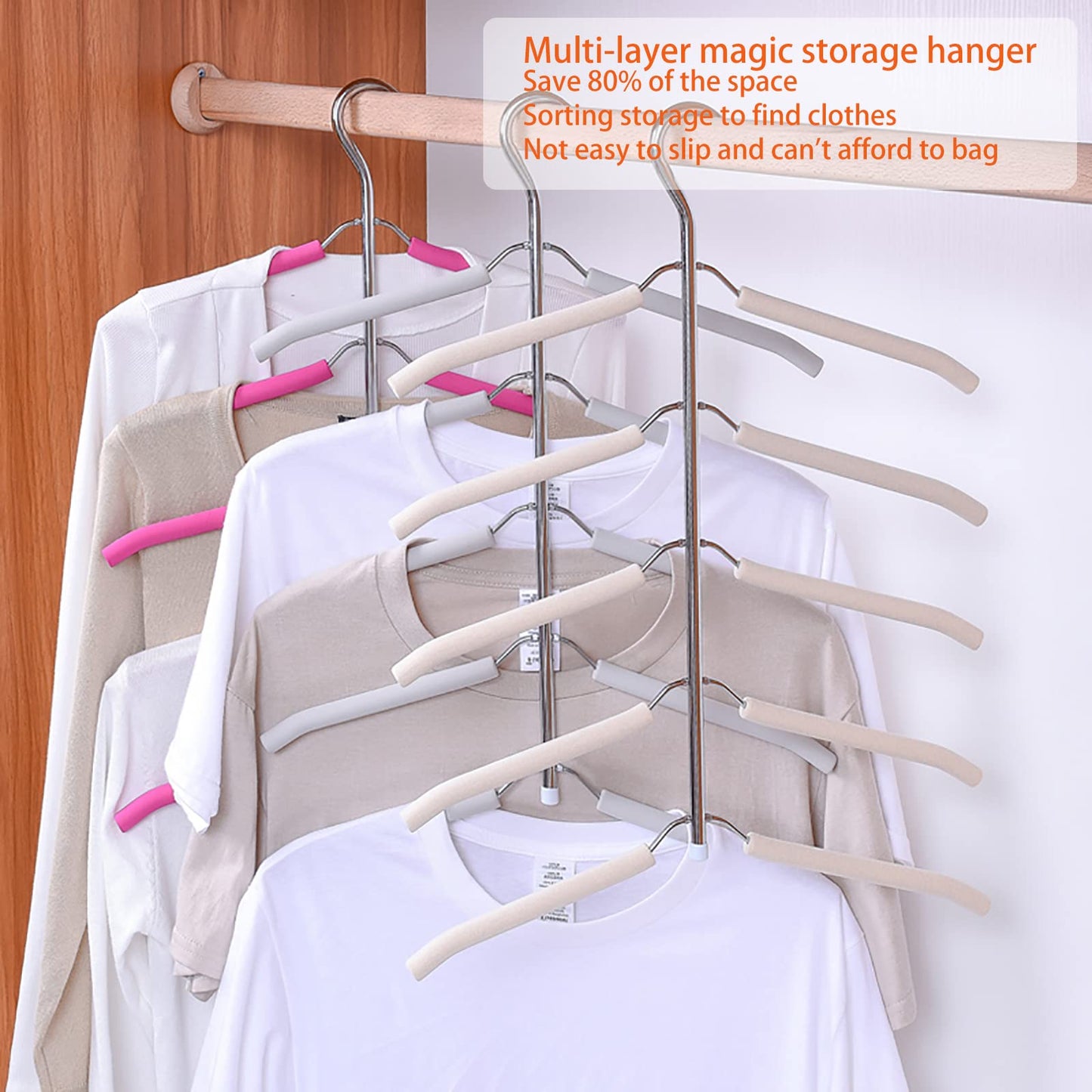 3 Pack 5 in 1 Blouse Tree Hangers Space Saving Clothes Hangers Swing Arm Non Slip Padded Coat Hanger Multi-Layer Clothes Hanger Heavy Duty Stainless Steel Sweater Shirt Hanger（Gray）