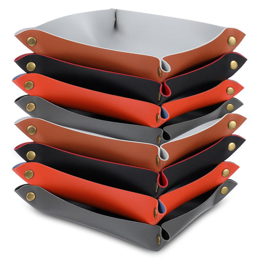 8 Pack Valet Tray PU Leather Jewelry Tray for Women and Man Portable Catchall Travel Storage Dish Plate Key Trays For Entryway Desk Organizer for Phone, Keys, Glasses, Wallet, Earphone, Watch, Coin