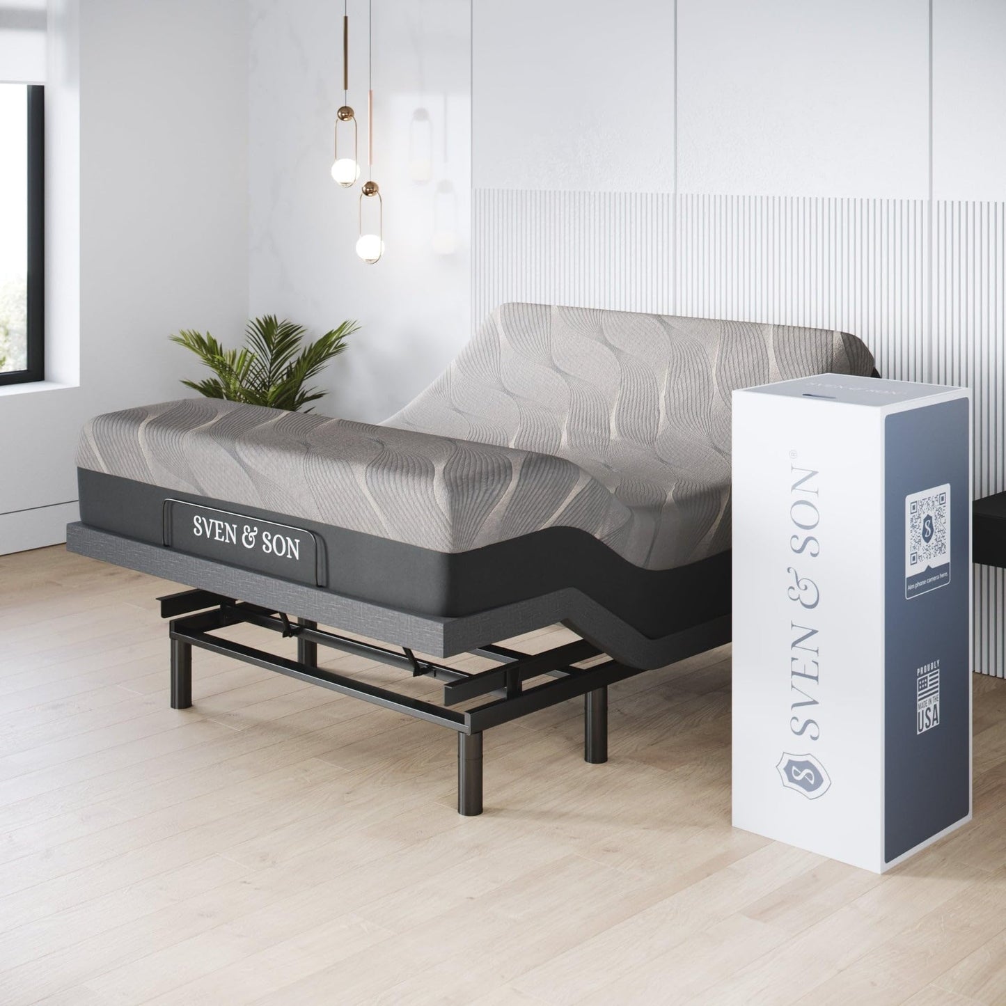 Sven & Son Harmony Adjustable Bed Base, Head and Foot Lift, Massage, Under-Bed Lights, USB, Gel Memory, Zero Gravity Smart Frame - Queen + 14 inch Hybrid Spring Matt (Medium Soft)