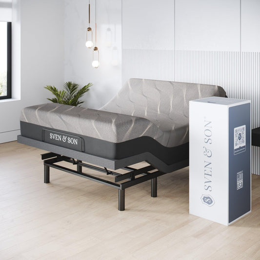 Sven & Son Harmony Adjustable Bed Base, Head and Foot Lift, Massage, Under-Bed Lights, USB, Gel Memory, Zero Gravity Smart Frame - Queen + 14 inch Hybrid Spring Matt (Medium Soft)