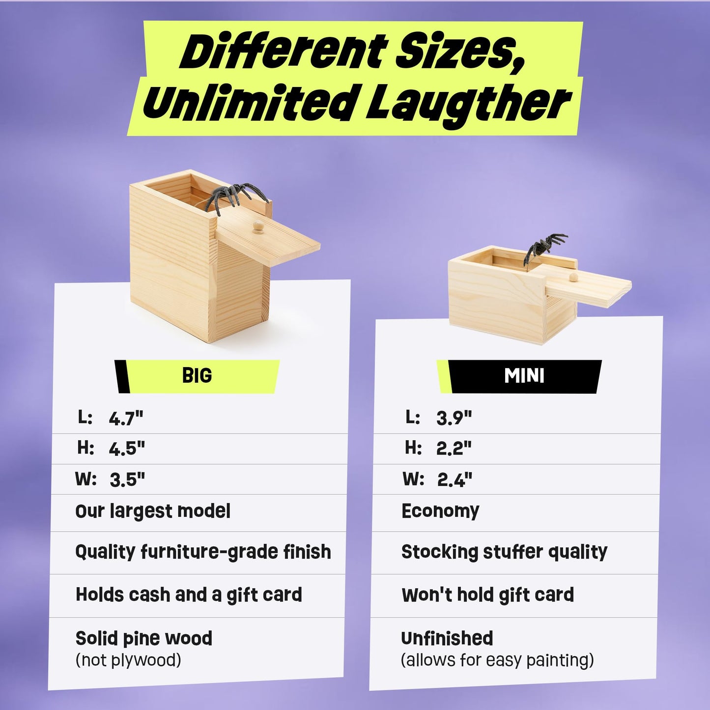 FunFamz Original Spider Prank Box – Wooden Prank Toy & Jump Scare Prank Gift with Hidden Gift Card Compartment, Realistic Jumping Spider Surprise, Funny Gag Toy for Kids, Adults, Parties & Office Fun