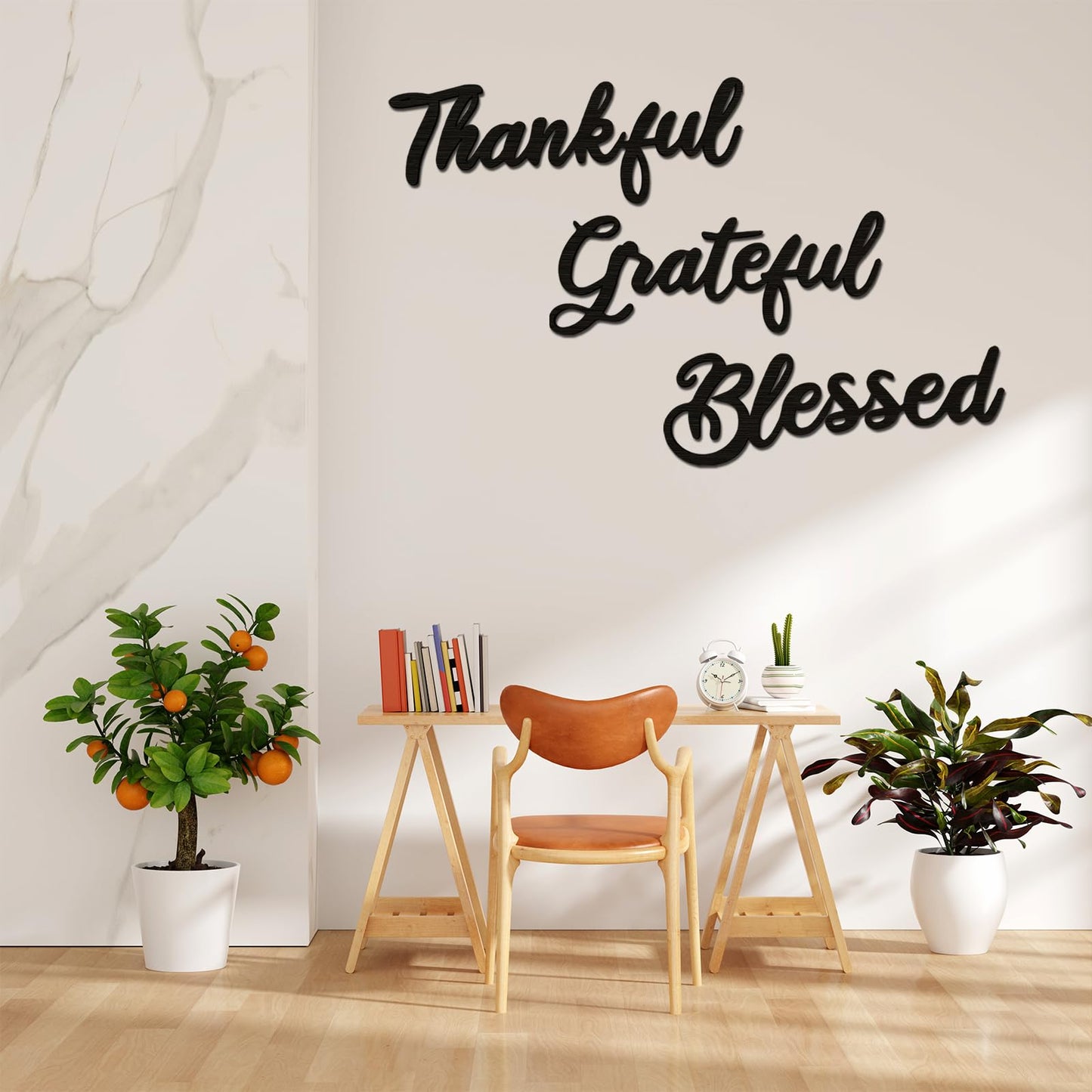 Zaruatu 3 Pcs Unfinished Wood Thanksgiving Cutout Thankful Grateful Blessed Word Sculptures Sign Wooden Letter Decorations for Wreath DIY Crafts Door Hanger Wall Art Decor (Black-Thankful)