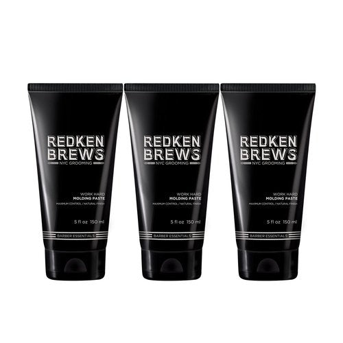 Redken Brews Molding Paste For Men For all Hair Types - High Hold & Maximum Control, Natural and Matte Finish, Sulfate-Free, 5 Fl Oz (Pack of 3)