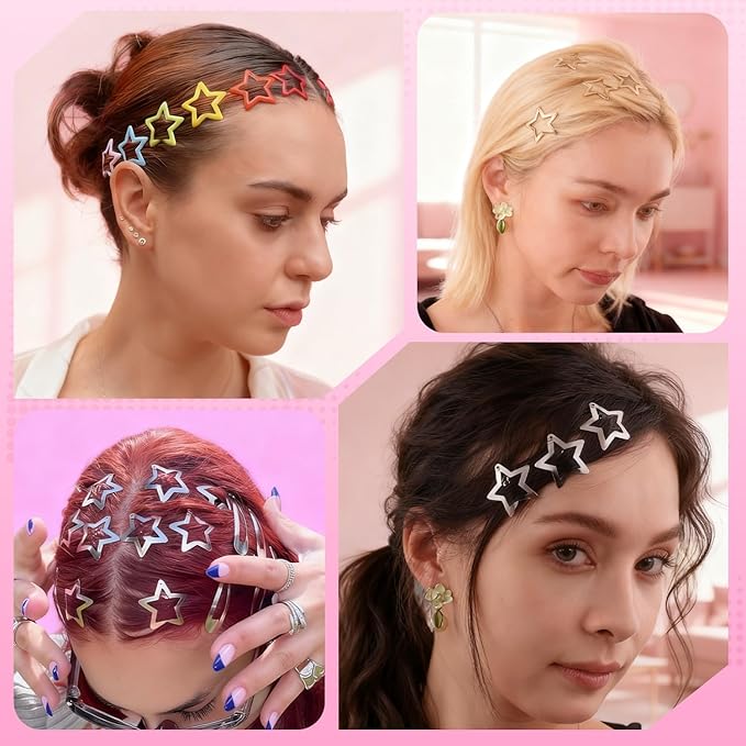 16 PCS Silver Star Hair Clips, 1.57 Inch Y2K Accessories Snap Hair Clips, Non-Slip Small Star Barrettes Accessories for Girls Women, Mini Metal Fashion Cool Ornament Set for Rave Decor