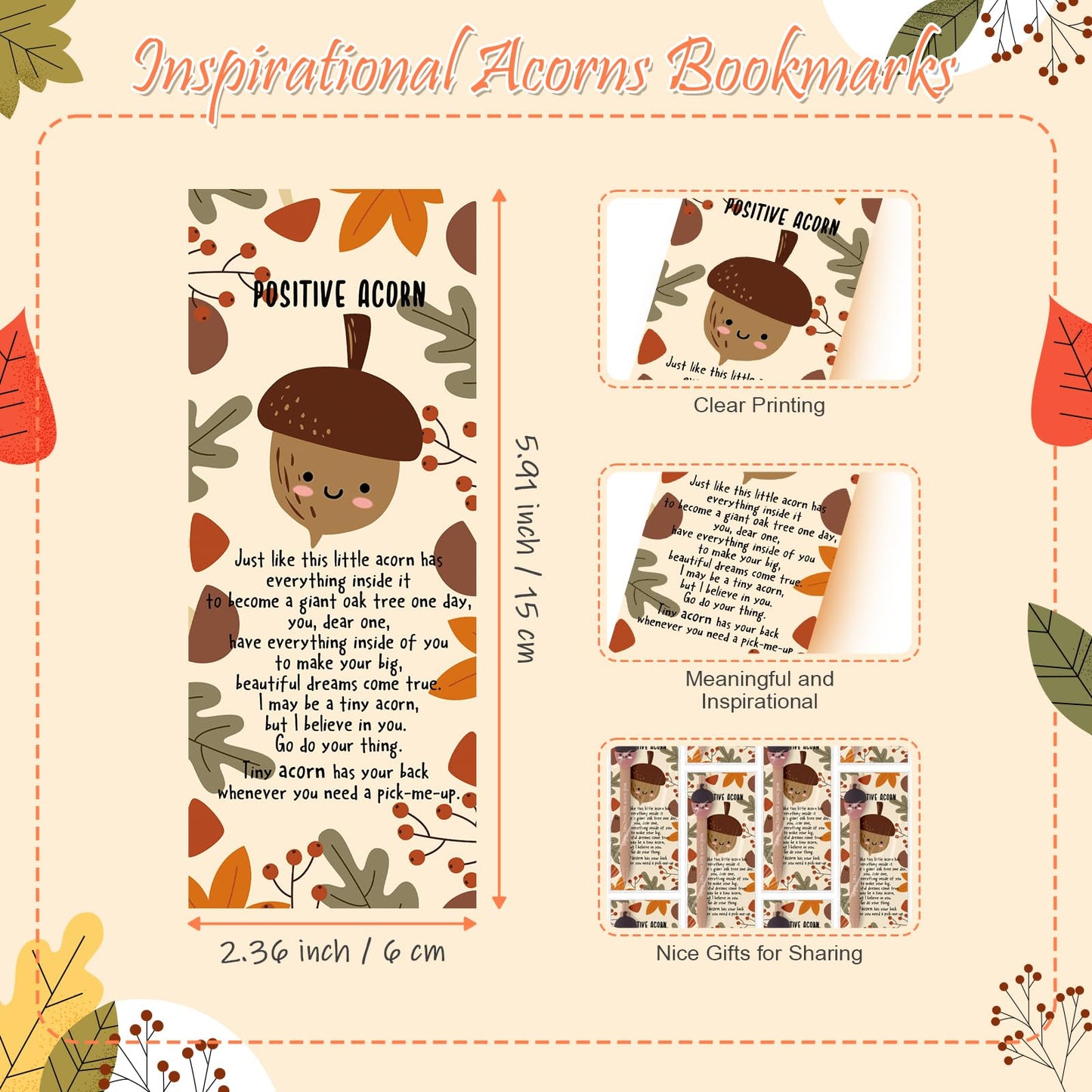 Saypacck 30 Set Thanksgiving Gift Bulk for Coworkers Positive Acorns Ballpoint Pens with Inspirational Positive Cards Emotional Appreciation Fall Gifts for Staff Friend Office Supplies Party Decor