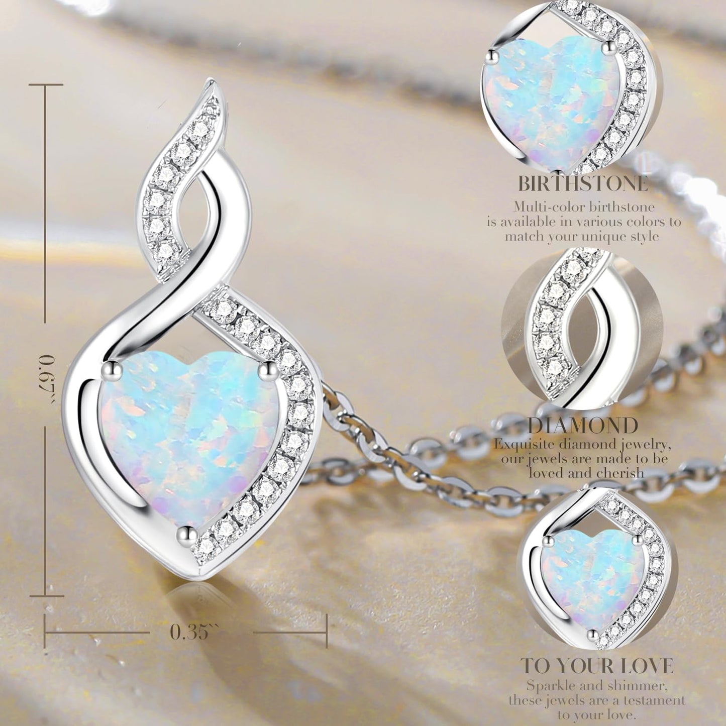 FANCIME Opal Necklace 14K Solid White Gold Heart Pendant with Diamond October Birthstone Necklace Birthday Gifts for Mom Women