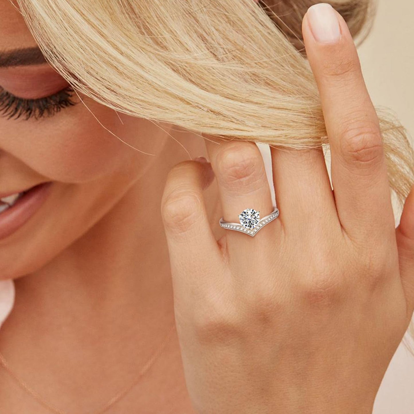 Kate Lynn Moissanite Rings for Women, 925 Sterling Silver Rings Engagement Promise Wedding Anniversary Rings for Her MWRS10895WW6.5