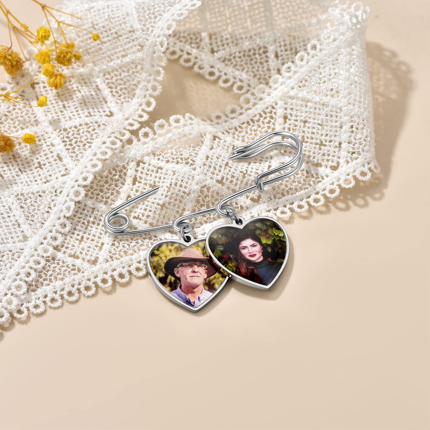 Custom4U Photo Charm for Wedding Bouquet Heart Memory Charms Funeral Boutonniere with Pictures Customized Wedding Gifts