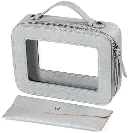 EcoVision Clear Makeup Bag, Travel Cosmetic Accessory Bag, Toiletry Organizer Bags for Women, Portable Waterproof Zipper Cosmetic Bag with Transparent Window, Haze blue