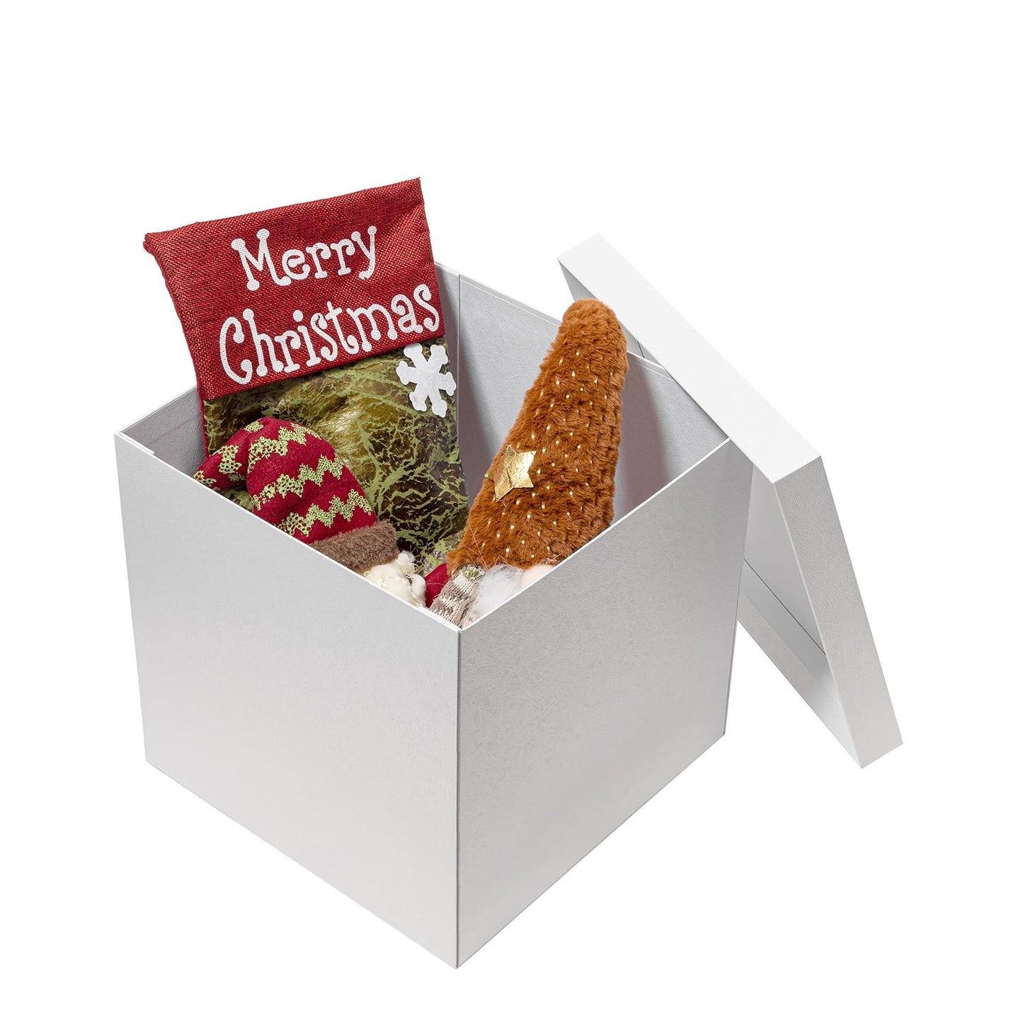 Mefleet Large Gift Box with Lid for Presents 12x12x12 Inches Extra Big Deep Square White Boxes 1 Pack for Christmas, Birthday, Valentine's Day, Mother's Day - Contains Crinkle Paper, Ribbon and Card