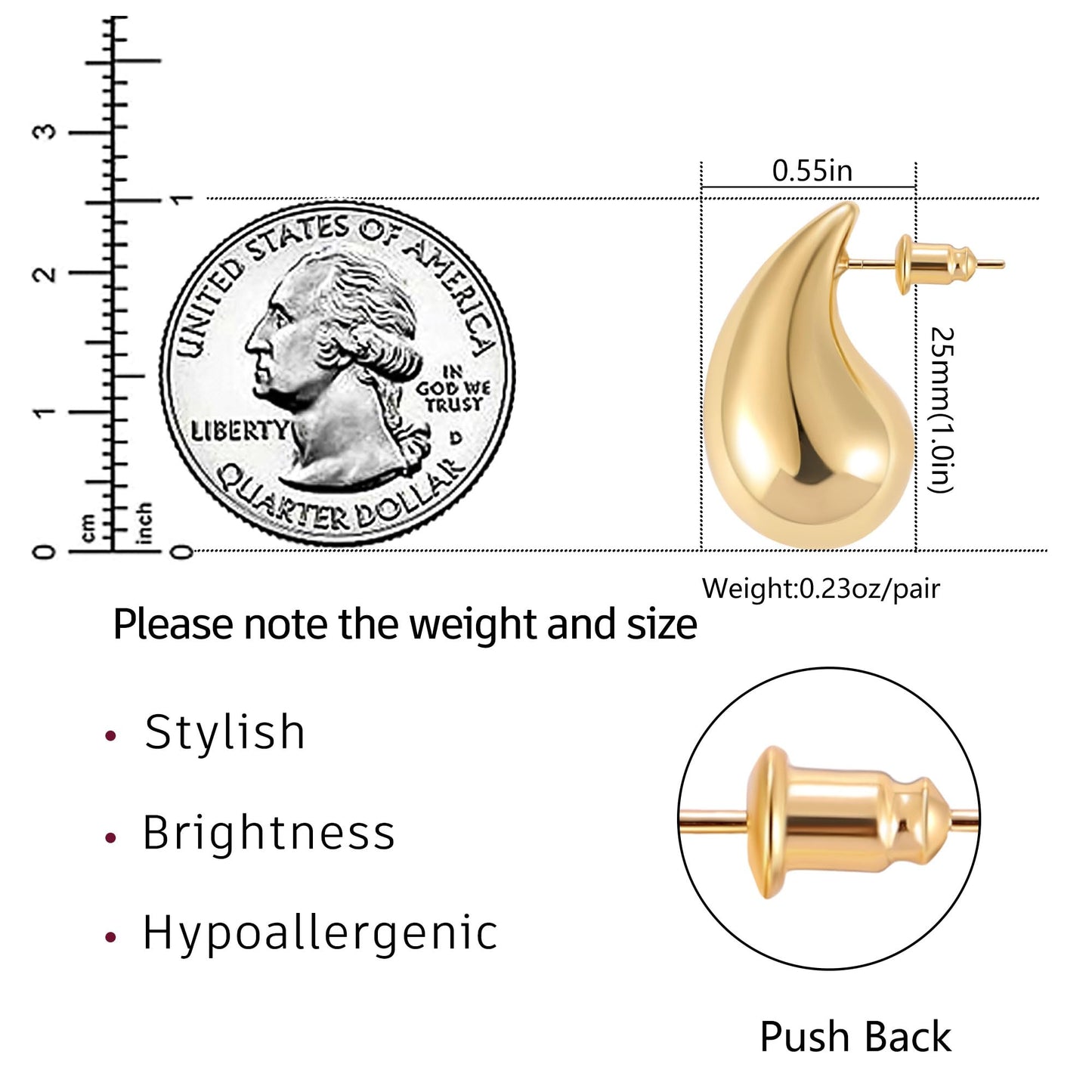 Gacimy 14K Gold Plated Teardrop Earrings Dupes for Women, Chunky Drop Earrings for Women with 925 Sterling Silver Post, 1 Inches