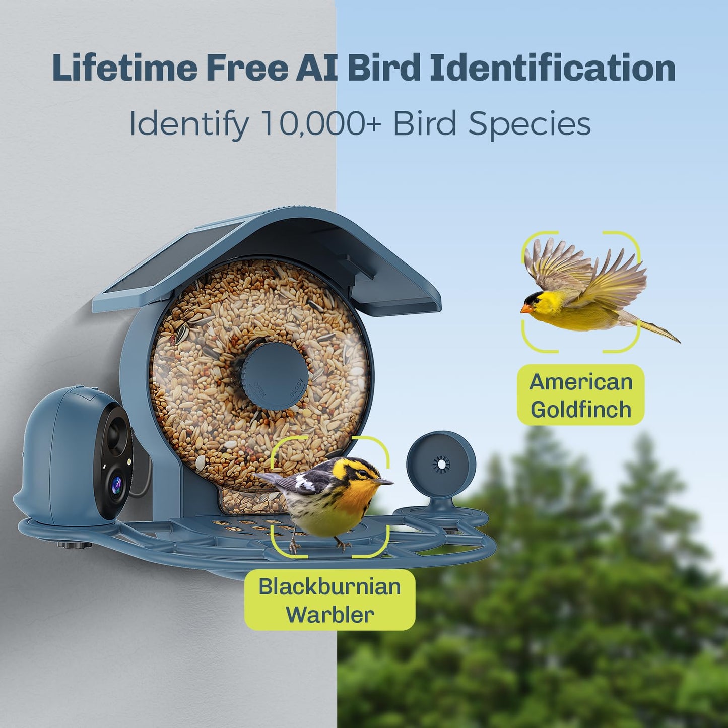 HIXX Smart Bird Feeder with Camera Solar Powered, 2.5K HD Vertical/Horizontal View, Lifetime Free AI Bird Identify, Detachable 1.8L Seed Bin for Easy Cleaning, Wireless Outdoor, Gift for Birding Lover